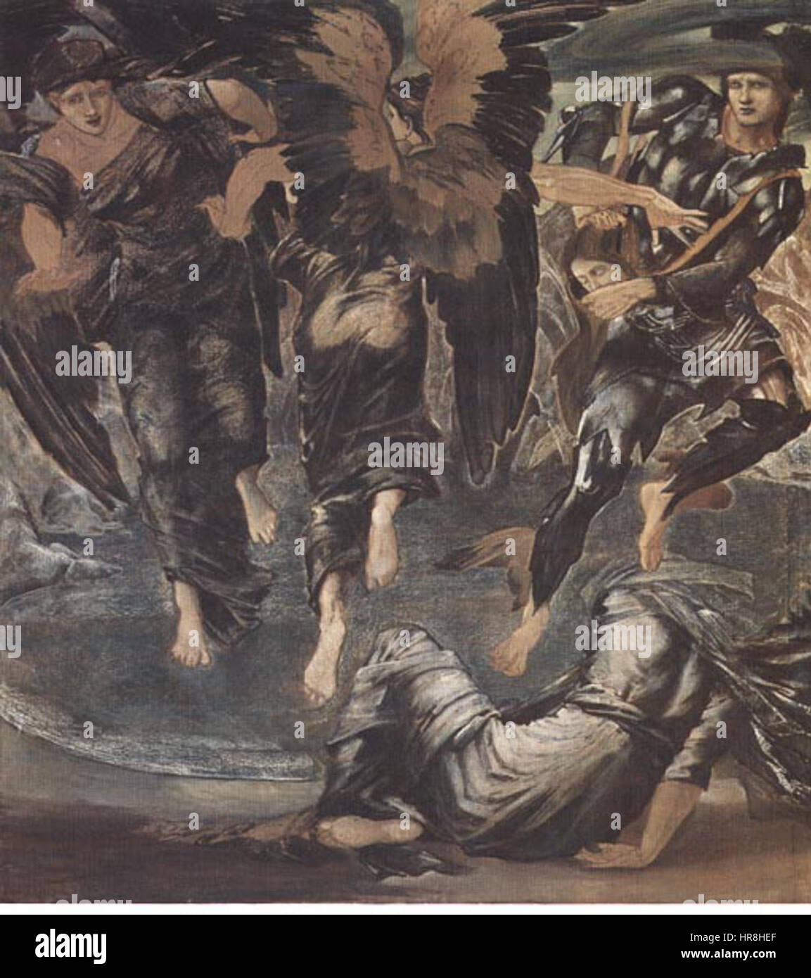 „Der Tod der Medusa“ von Edward Burne-Jones, geschaffen zwischen 1888 und 1892, zeigt den mythologischen Moment, als Medusa getötet wird. Burne-Jones ist bekannt für seine Beteiligung an der Präraffaeliten-Bewegung und fängt die dramatische Verwendung von Farbe und Symbolismus die Tragödie von Medusas Schicksal in lebendiger Detailgenauigkeit ein. Stockfoto