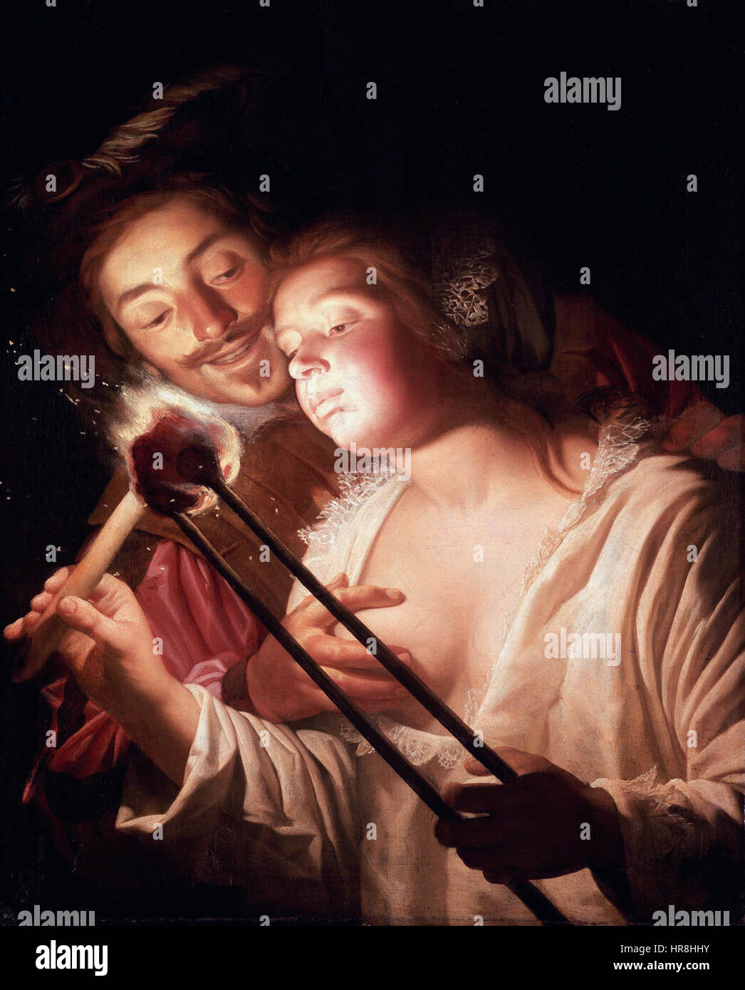 Der Soldat und das Mädchen, das von Gerard van Honthorst Stockfoto