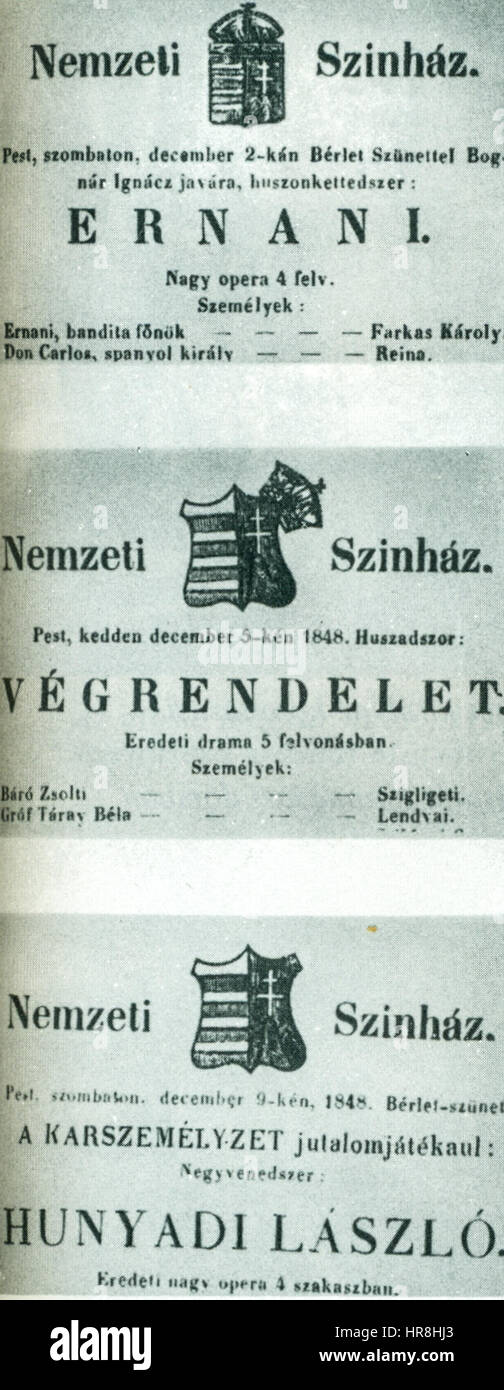 Dieses Bild zeigt das ungarische Wappen während der Revolution von 1848, wobei die Krone von oben verschwand und symbolisiert die Bemühungen des Landes um Unabhängigkeit von der Habsburgermonarchie. Das Wappen wurde während dieser Zeit des politischen Wandels verändert. Stockfoto