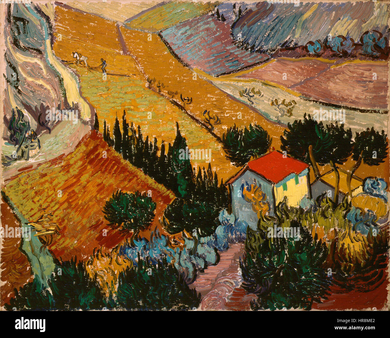 Vincent Van Gogh - Landschaft mit Haus und Pflüger Stockfoto