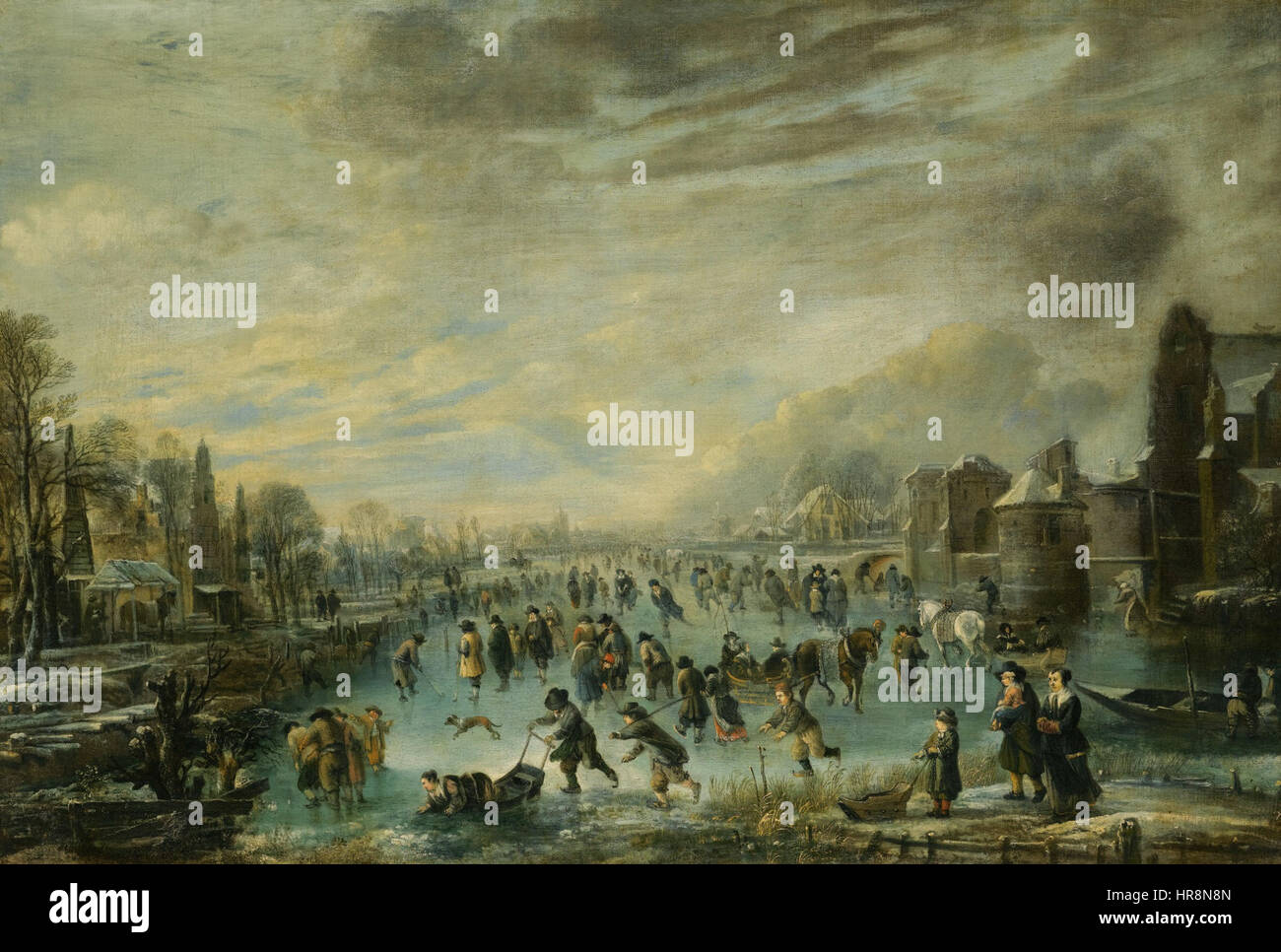 Winterlandschaft mit Skatern, Öl auf Leinwand von Aert van der Neer Stockfoto