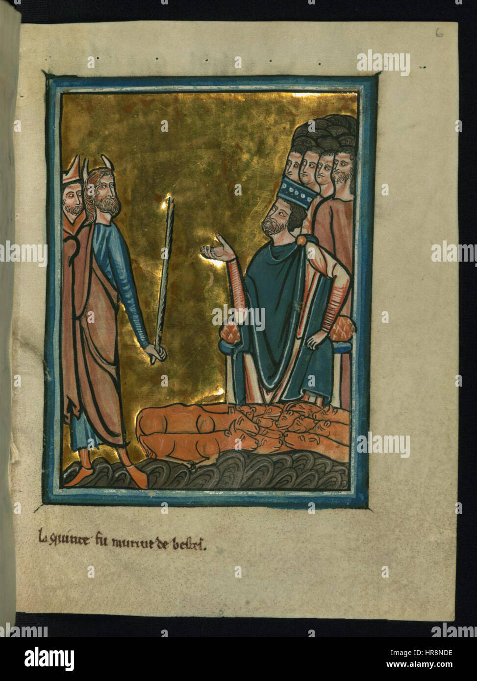 William de Brailes - der fünfte Pest von Ägypten - Rinder (Exodus 9 -1-6) - Walters W1066R - ganzseitige Stockfoto