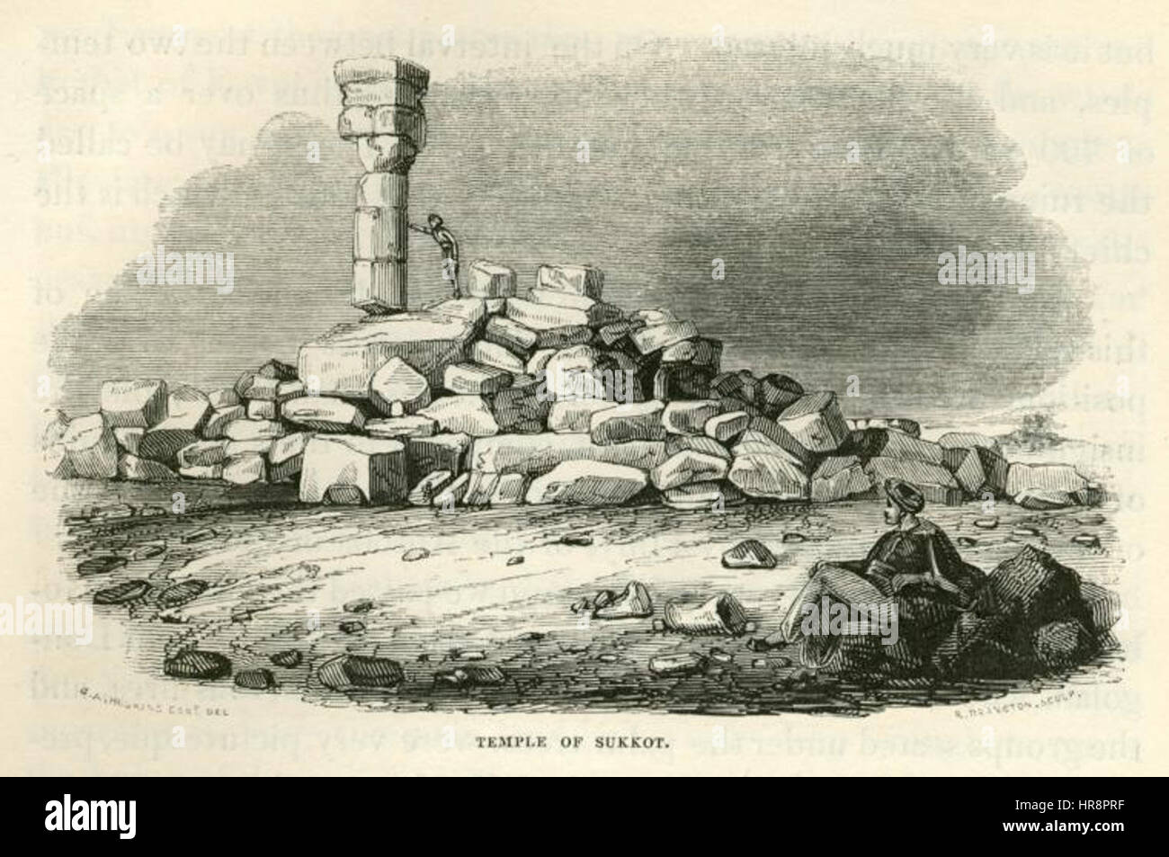 Der Tempel von Sukkot, dargestellt in dieser Abbildung von 1835, zeigt die traditionelle jüdische Struktur, die während des Festivals von Sukkot verwendet wurde. Das Bild fängt die kulturelle und religiöse Bedeutung der temporären Struktur in der jüdischen Tradition ein. Stockfoto