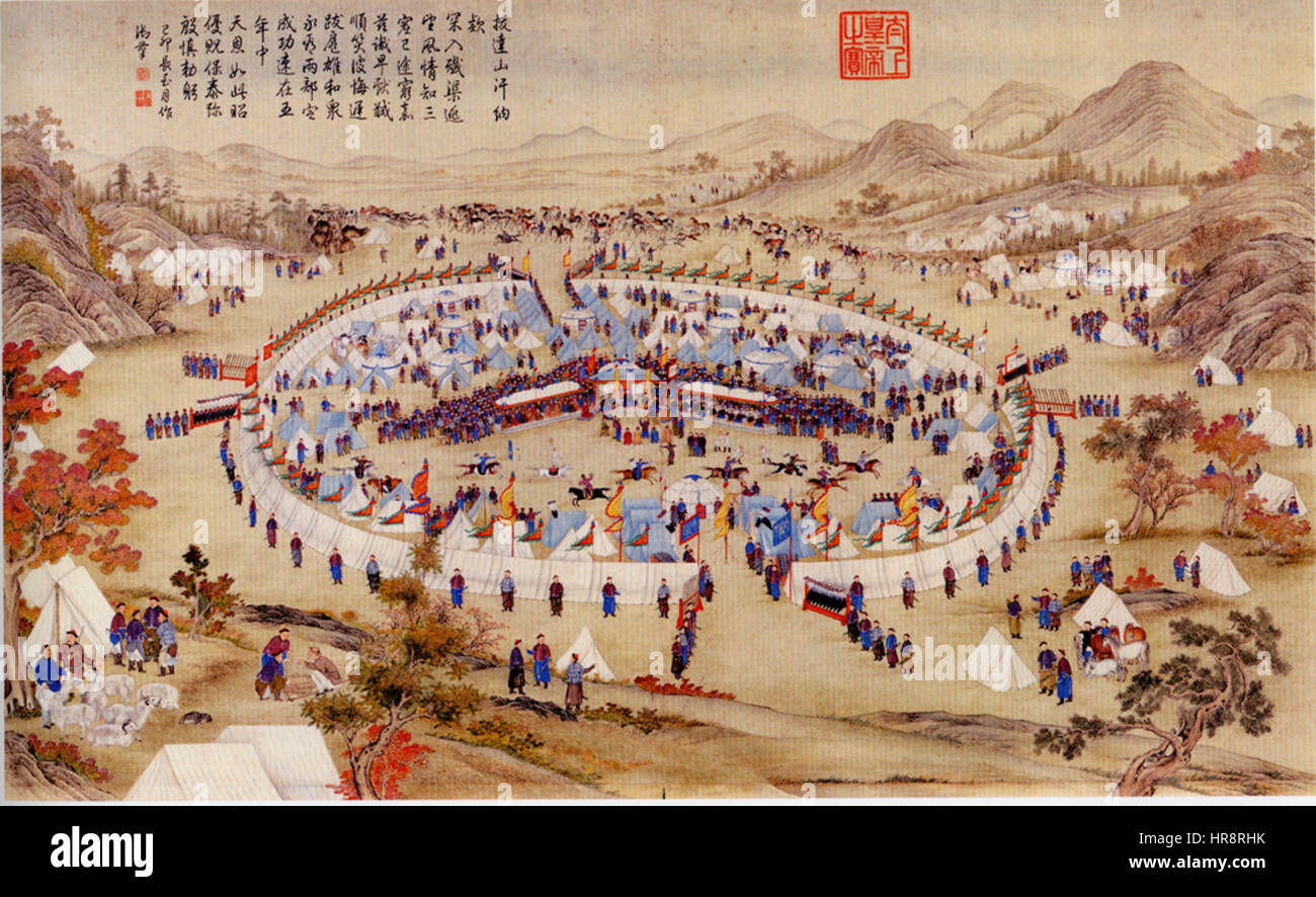 Der Khan von Badakhsan, ein Herrscher in Zentralasien, bittet um Kapitulation angesichts des militärischen Drucks. Dieser Moment markiert einen entscheidenden Punkt im historischen Konflikt in der Region. Stockfoto