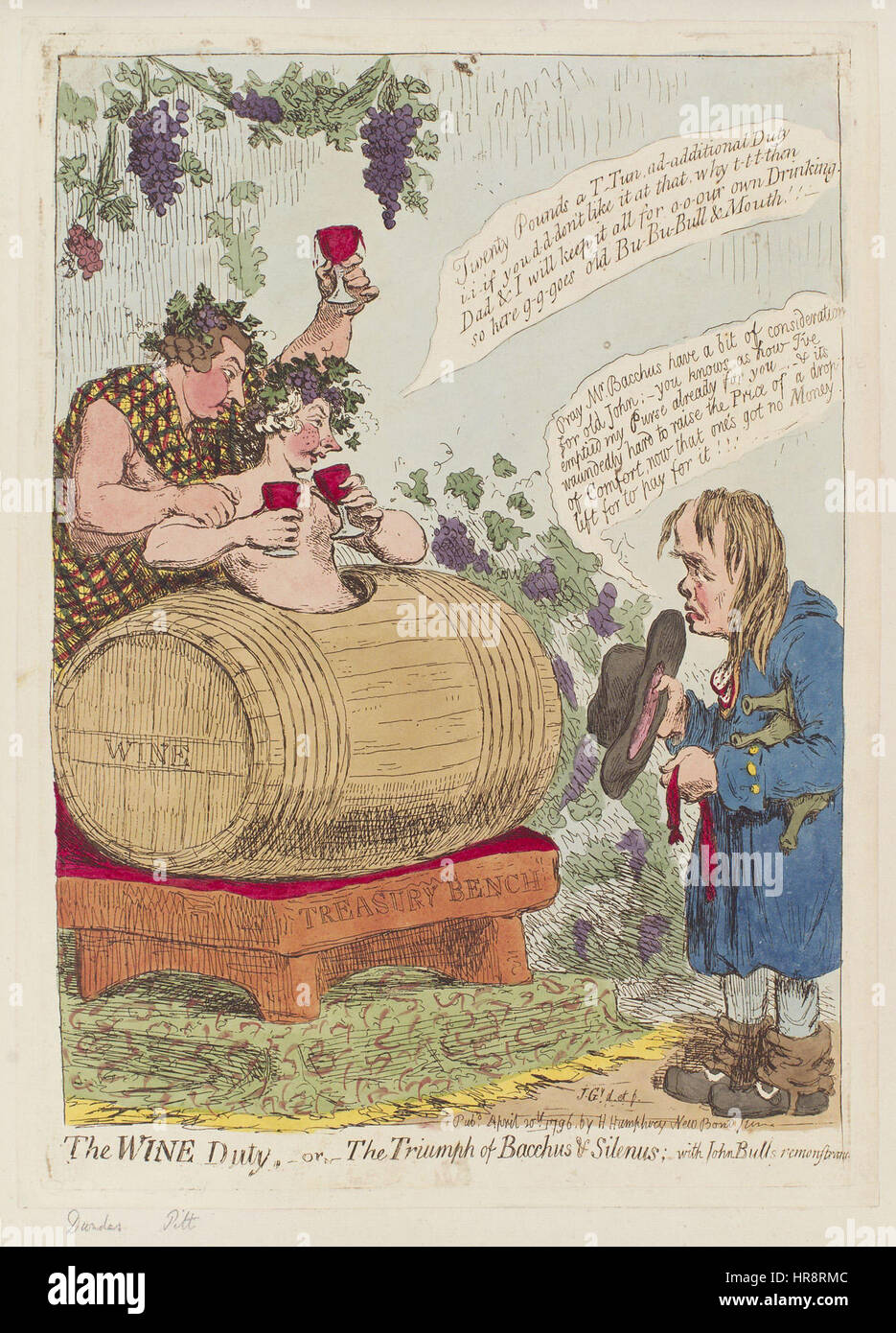 Der Wein Pflicht; - oder - der Triumph des Bacchus & Silen; mit John Bulls remontrancerecht von James Gillray Stockfoto
