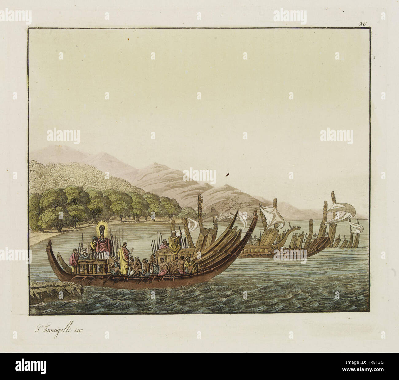 Tahitian Krieger Unterstände, Le Costume Ancien et Moderne von Giulio Ferrario, 1827 Stockfoto