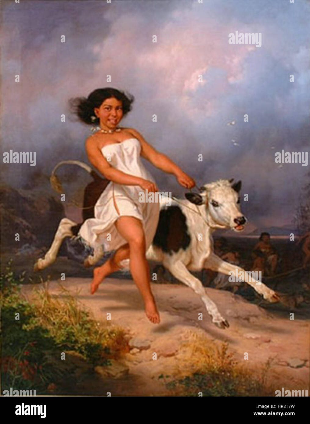 Dieses unbenannte Werk von Charles Christian Nahl veranschaulicht seinen Stil, Szenen des Alltags festzuhalten, und reflektiert oft Themen des Pionierlebens und des Grenzlebens im amerikanischen Westen des 19. Jahrhunderts. Nahls detaillierte Darstellung erweckt die historische Periode zum Leben. Stockfoto