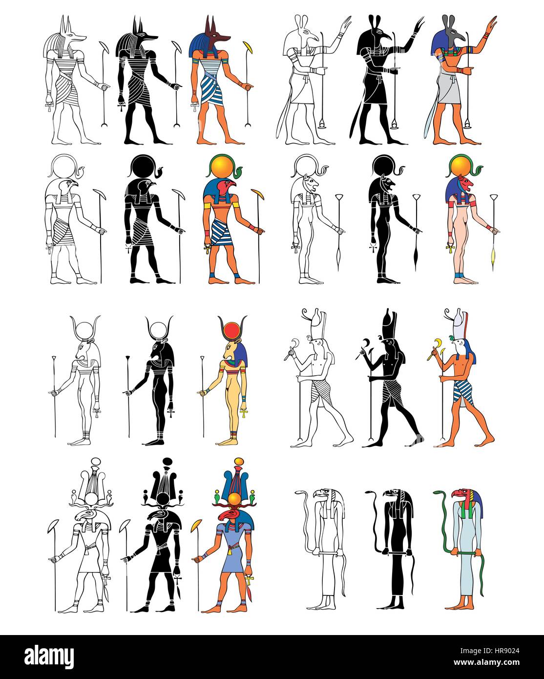 Abbildung der Götter und der Goddness des alten Ägypten Stock Vektor