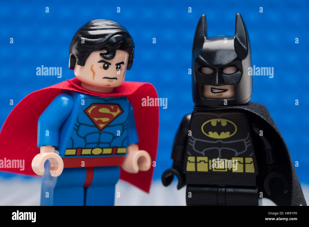 LEGO Batman und Superman Minifigur Stockfoto