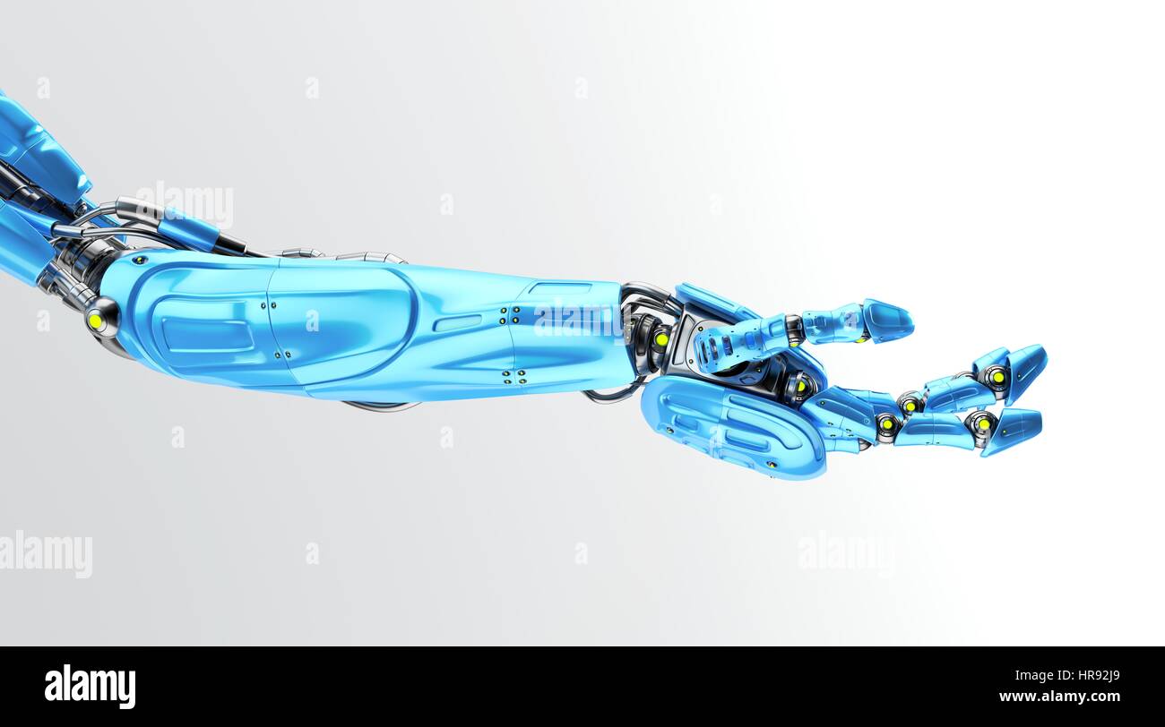 Blaue futuristische Arm, Art der bionischen Arm mit ähnlichen Funktionen wie ein menschlicher arm Stockfoto