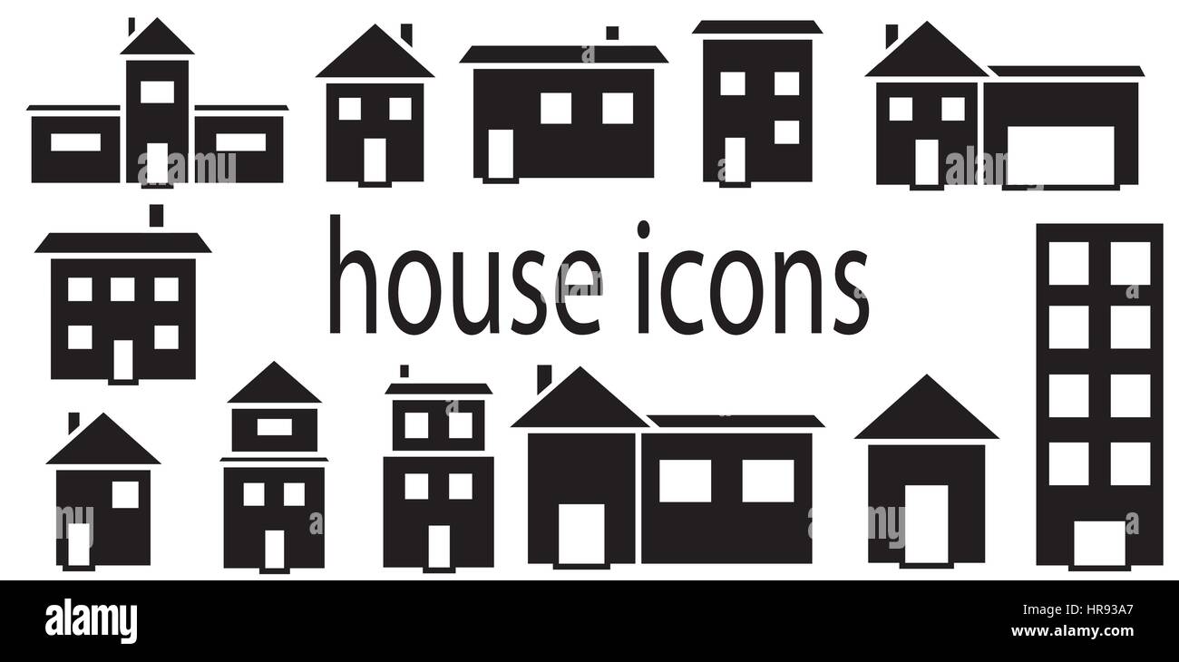 Satz von Häusern Symbole Vektor in weißen Hintergrund isoliert. Stock Vektor