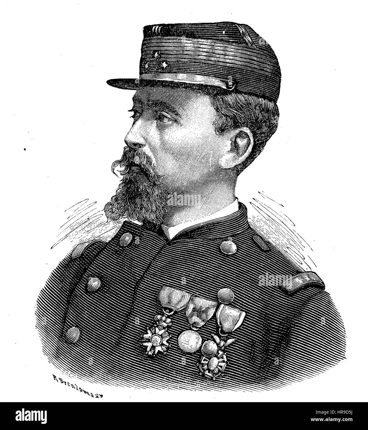 Camille Cremer, 1840-1876, französischer General, Situation aus der Zeit der Franco-Preussischer Krieg oder Französisch-deutscher Krieg, Deutsch-Franzoesischer Krieg 1870-1871, Reproduktion einer original Holzschnitt aus dem Jahr 1885, digital verbessert Stockfoto