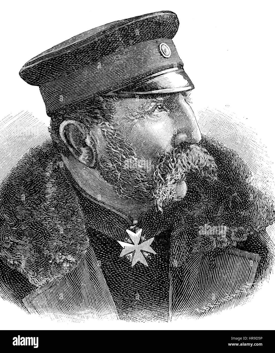 Hermann Heinrich Theodor von Tresckow, 1818-1900, war ein preußischer General der Infanterie, die Situation aus der Zeit der Franco-Preussischer Krieg oder Französisch-deutscher Krieg, Deutsch-Franzoesischer Krieg 1870-1871, Reproduktion einer original Holzschnitt aus dem Jahr 1885, digital verbessert Stockfoto