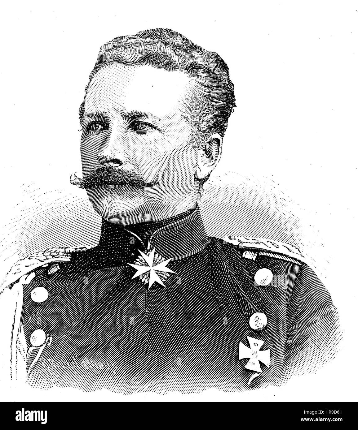 Französisch-deutscher Krieg, Deutsch-Franzoesischer Krieg 1870-1871, Reproduktion einer original Holzschnitt aus dem Jahr 1885, digital verbessert oder Georg Ernst Franz Heinrich von Waldersee, 1824-1870, wurde preußischer Oberst und Kommandeur der Königin Augusta Garde Grenadier-Regiment Nr. 4, Situation aus der Zeit der Franco-Preussischer Krieg Stockfoto