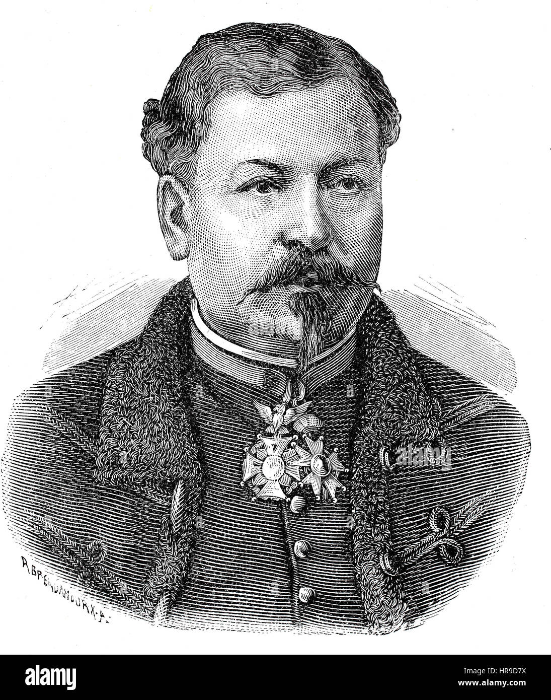 Jean Auguste Margueritte, 1823-1870, französischer General, Situation aus der Zeit der Franco-Preussischer Krieg oder Französisch-deutscher Krieg, Deutsch-Franzoesischer Krieg 1870-1871, Reproduktion einer original Holzschnitt aus dem Jahr 1885, digital verbessert Stockfoto