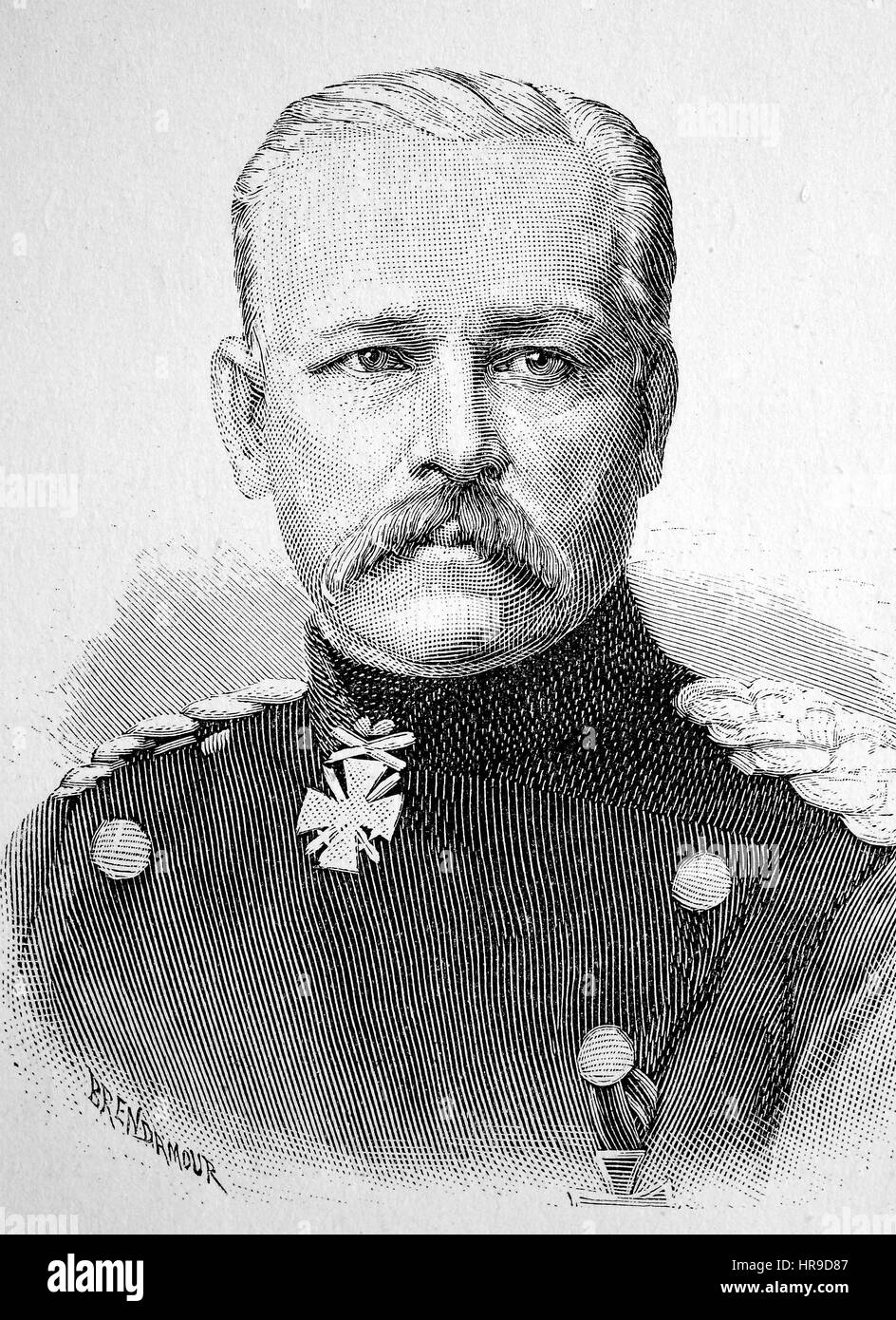 Hermann Konstantin von Gersdorff, wurde 1809-1870, ein preußischer Offizier, zuletzt Generalleutnant und Kommandeur der 22. Division, Situation aus der Zeit der Franco-Preussischer Krieg oder Französisch-deutscher Krieg, Deutsch-Franzoesischer Krieg 1870-1871, Reproduktion einer original Holzschnitt aus dem Jahr 1885, digital verbessert Stockfoto