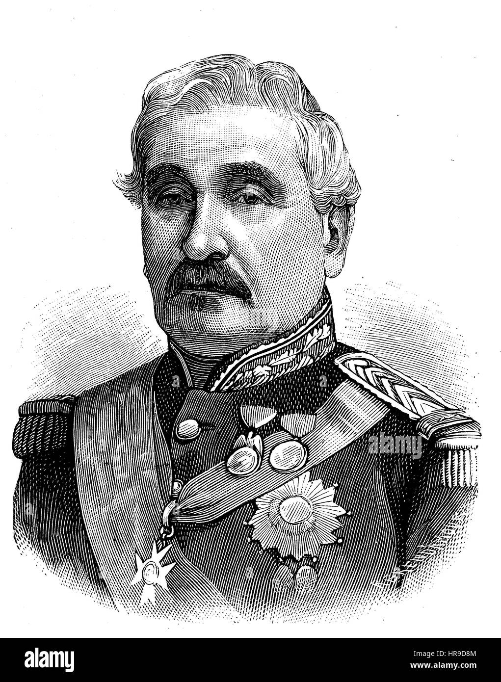 Charles Guillaume Marie Appollinaire Antoine Cousin Montauban, Comte de Palikao, 1796-1878, war ein französischer General und Staatsmann, Situation aus der Zeit der Franco-Preussischer Krieg oder Französisch-deutscher Krieg, Deutsch-Franzoesischer Krieg 1870-1871, Reproduktion einer original Holzschnitt aus dem Jahr 1885, digital verbessert Stockfoto