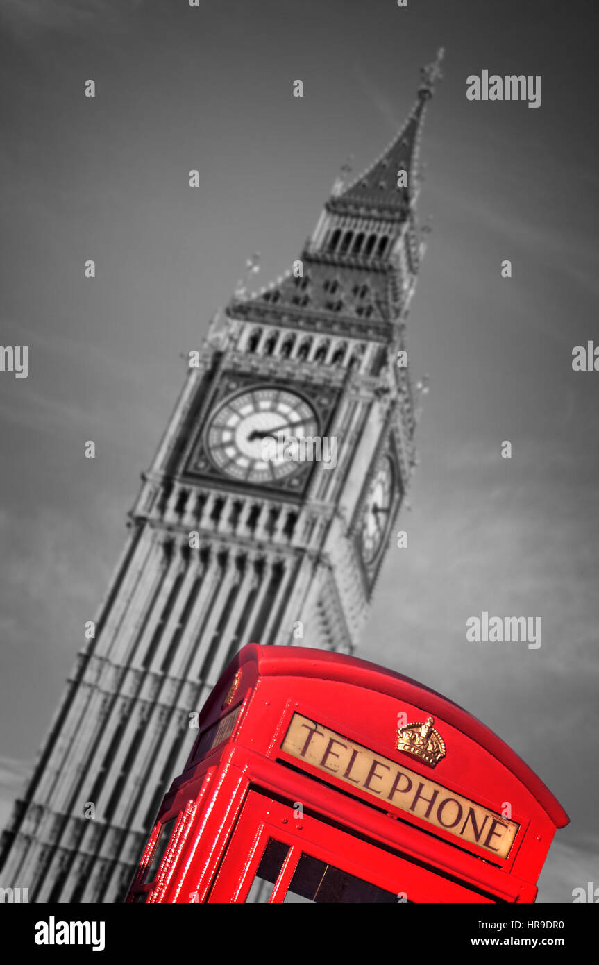 Rote Telefonzelle und Big Ben, London, UK Stockfoto