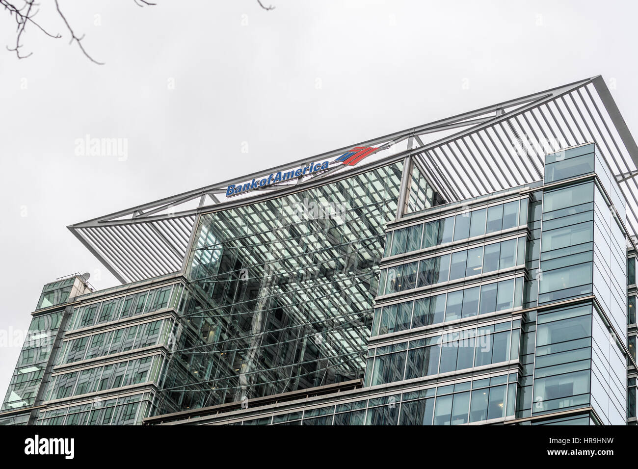 Bank of America, Canary Wharf, London, einer der zwei Finanzzentren der Stadt. Stockfoto