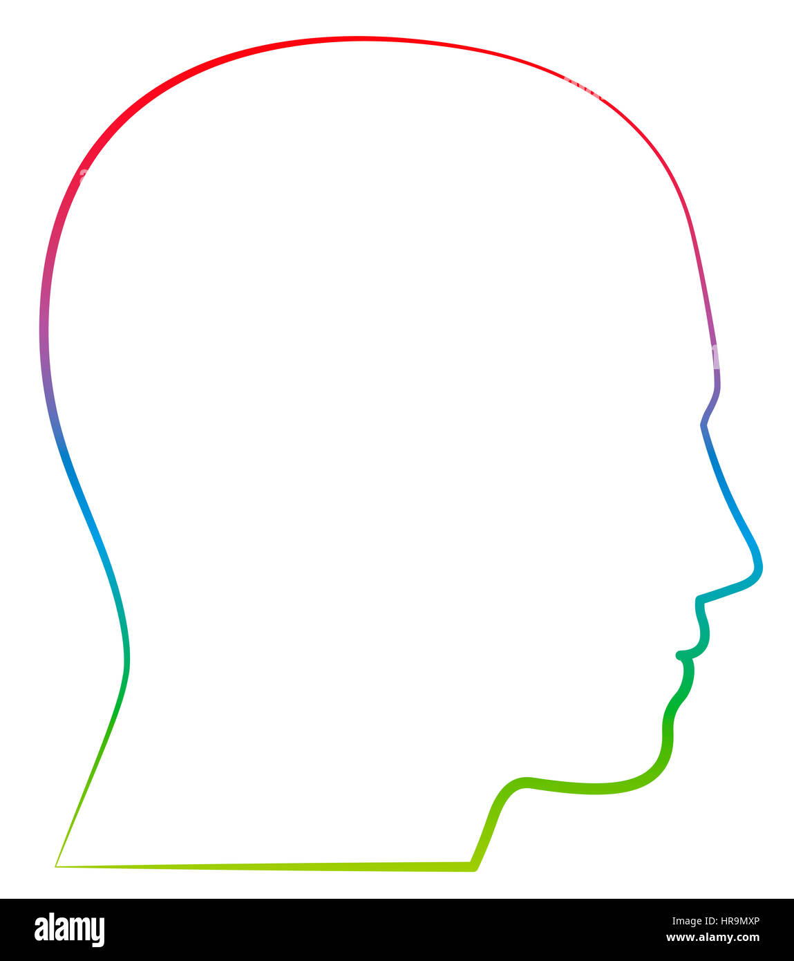 Kopf, Höhenplan - farbige Gliederung Abbildung auf weißem Hintergrund. Stockfoto