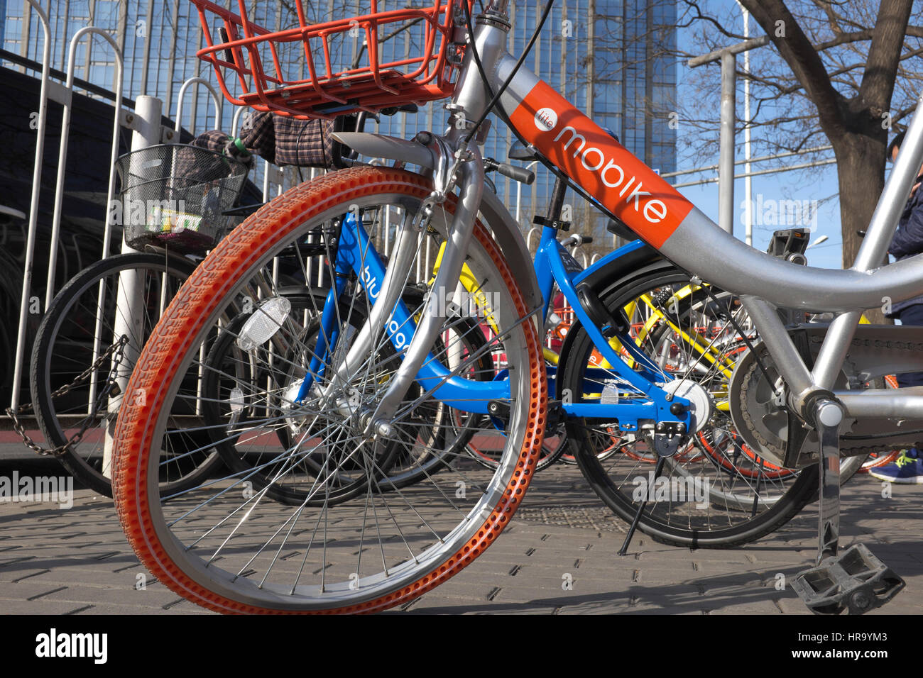 Ein Bike-sharing Fahrrad ist in Peking ruiniert. 28. Februar 2017 Stockfoto