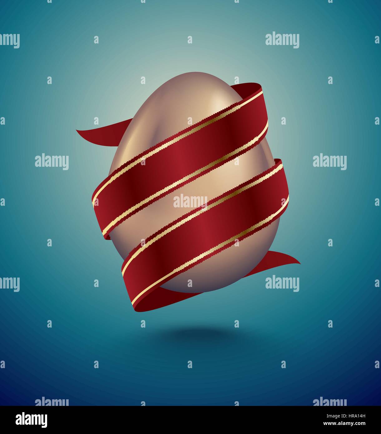 Glänzende goldene Ei Diagonal gewickelt rotes Band. Türkis tief retro-Tape-Hintergrund-Idee. Vintage Banner, Karte, Plakat für Ostern Stock Vektor