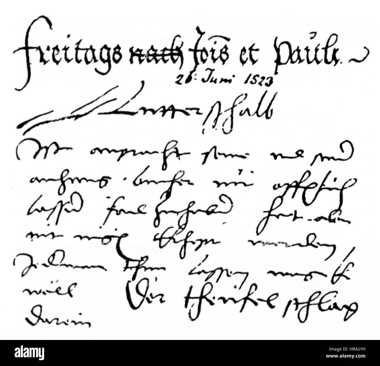 Ratsprotokoll Memmingen 1523 Stockfoto