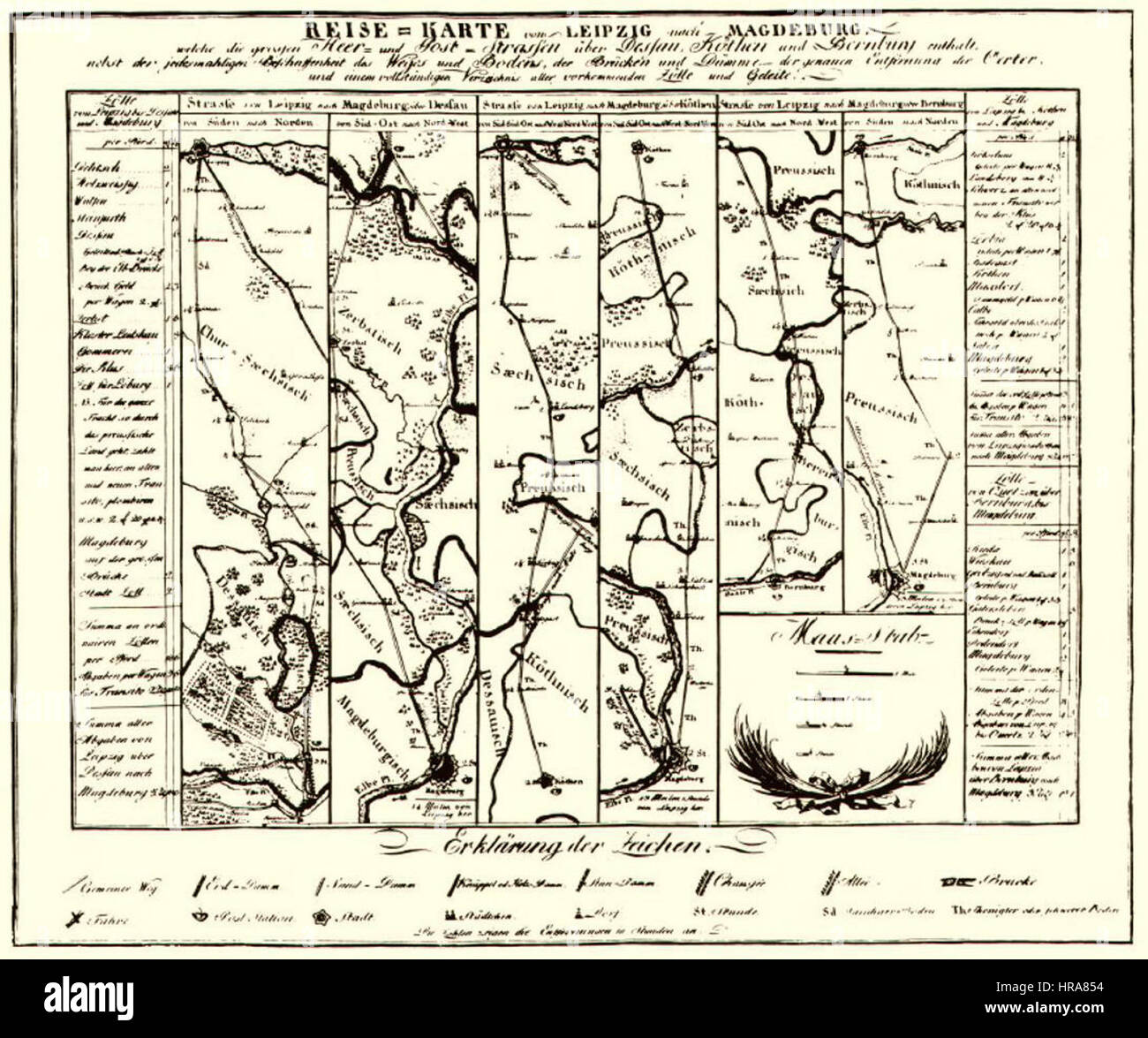 Reise-Karte von Leipzig Nach Magdeburg, 1784 Stockfotografie - Alamy