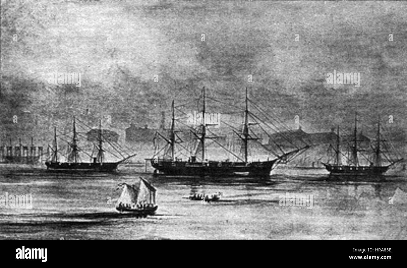 Schiffe der russischen Staffel vor Anker in San Francisco im Jahre 1863 Stockfoto