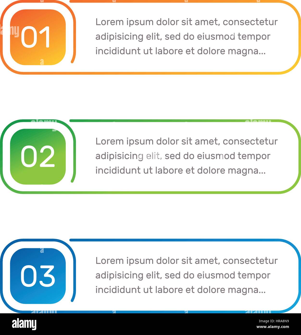 Infografik bunte Zahlen von 1 bis 3 und Text Spalten Vektor-Illustration. Stock Vektor