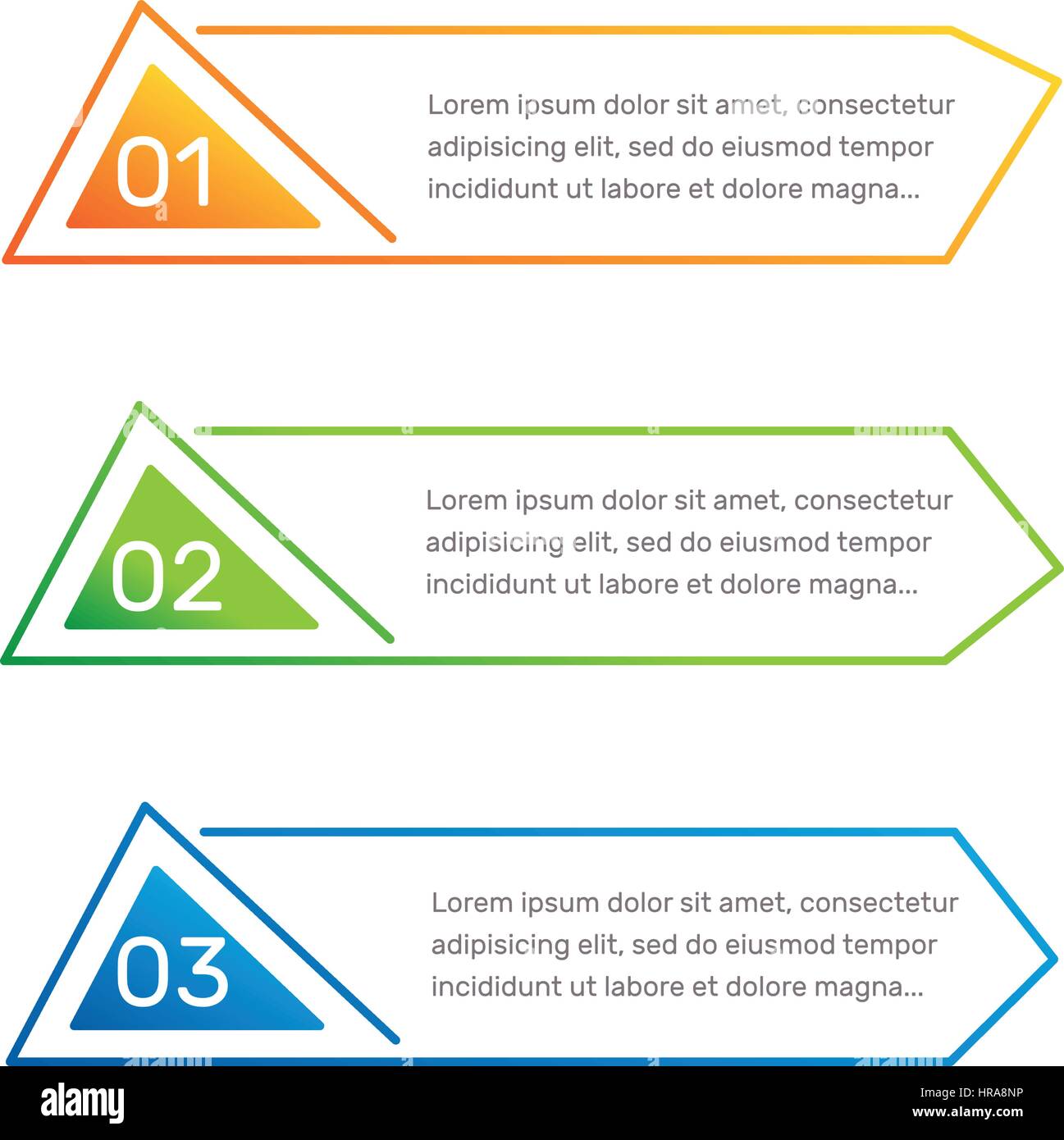 Infografik dreieckige Form bunte Zahlen von 1 bis 3 und Text-Spalten Vektor-Illustration. Stock Vektor