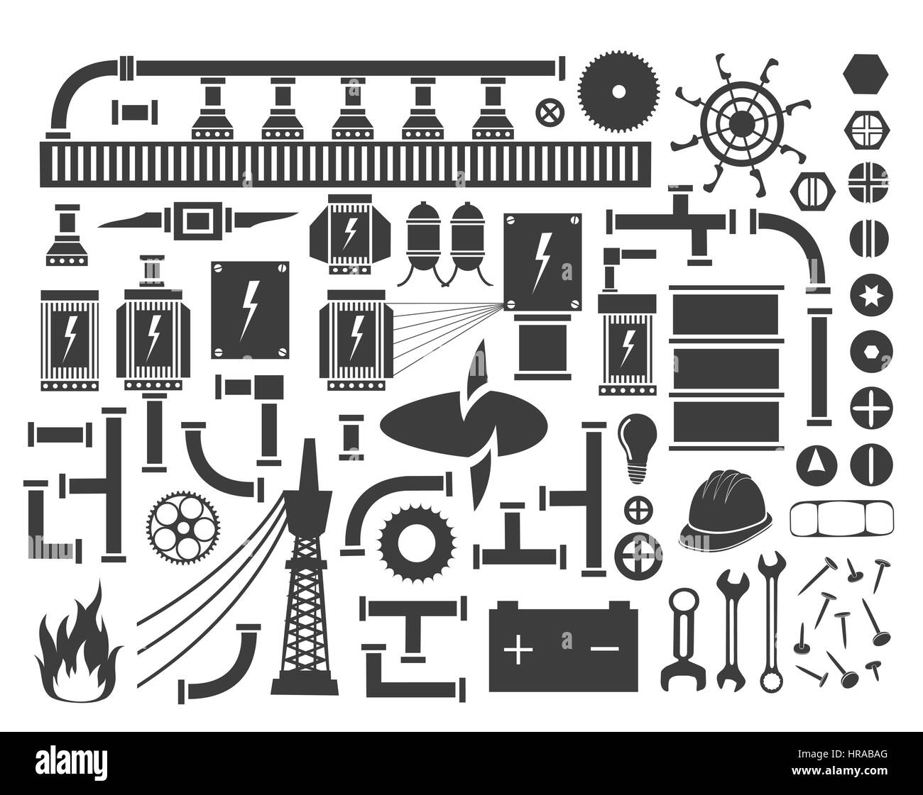 technische Objekte und Einheiten der Baugruppen und Mechanismen Stock Vektor