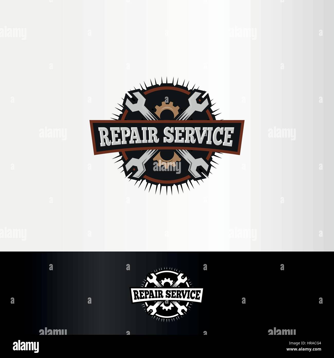 Reparatur Service Logo, Schraubenschlüssel und Zahnräder Elemente, mechanische Werkzeuge-Vektor-Illustration isoliert. Stock Vektor