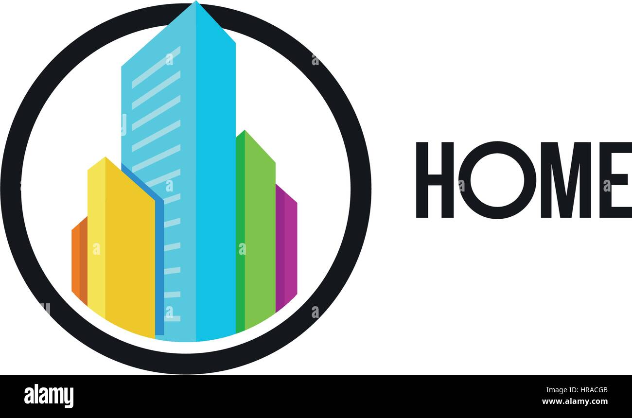 Bunte Immobilien Agentur-Logo, Haus Logo anklicken weiß, home Konzept isoliert Wolkenkratzer Vektor-Illustration. Stock Vektor