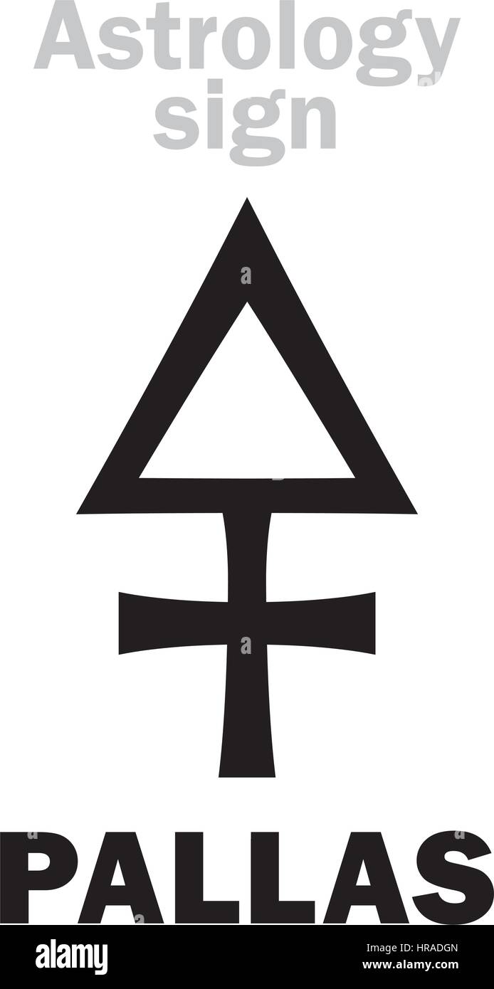 Astrologie-Alphabet: PALLAS (Minerva), klassische Asteroiden. Hieroglyphen Charakter Zeichen (einzelnes Symbol). Stock Vektor