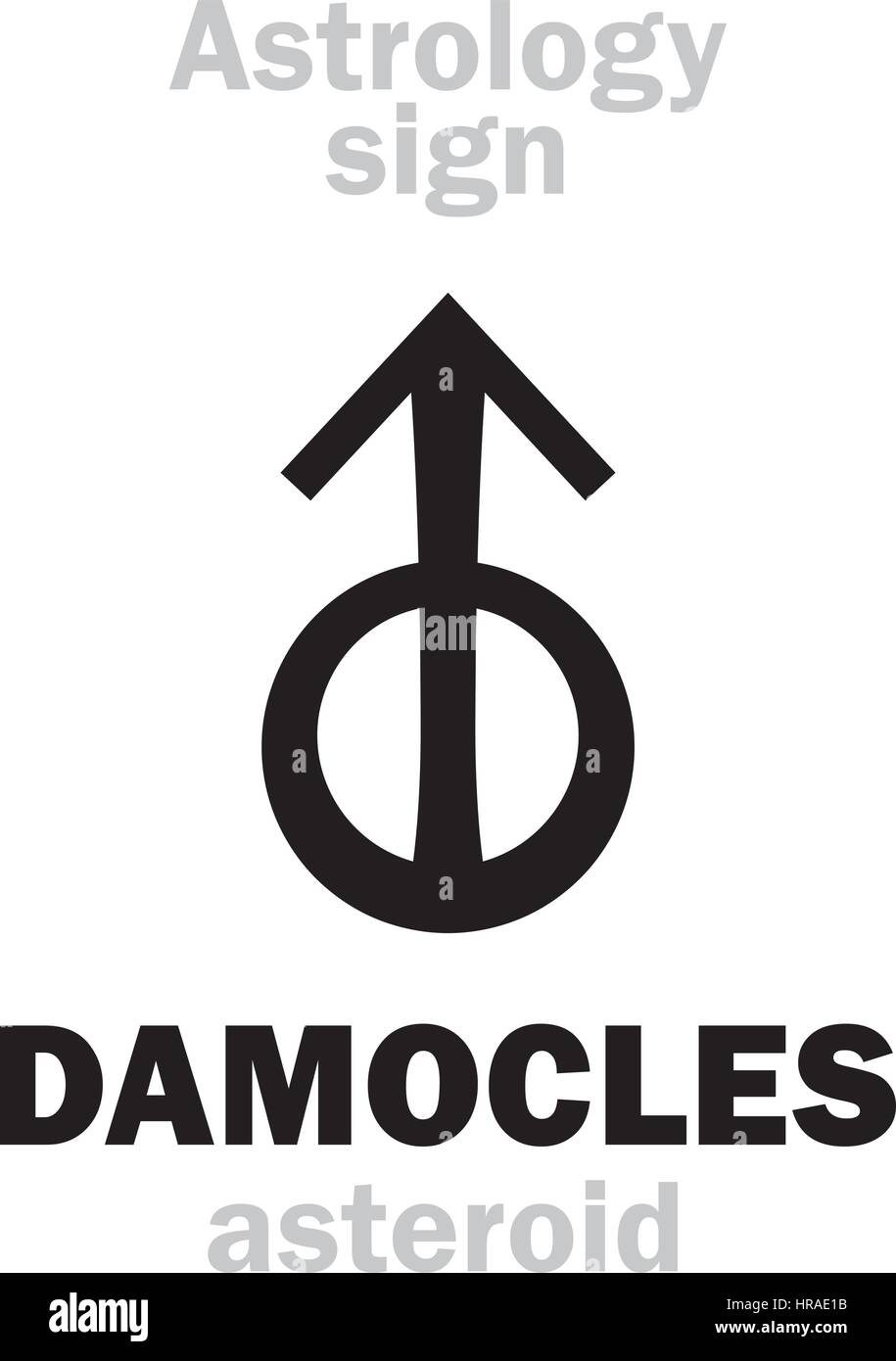 Astrologie-Alphabet: DAMOCLES, gefährliche Asteroiden. Hieroglyphen Charakter Zeichen (einzelnes Symbol). Stock Vektor
