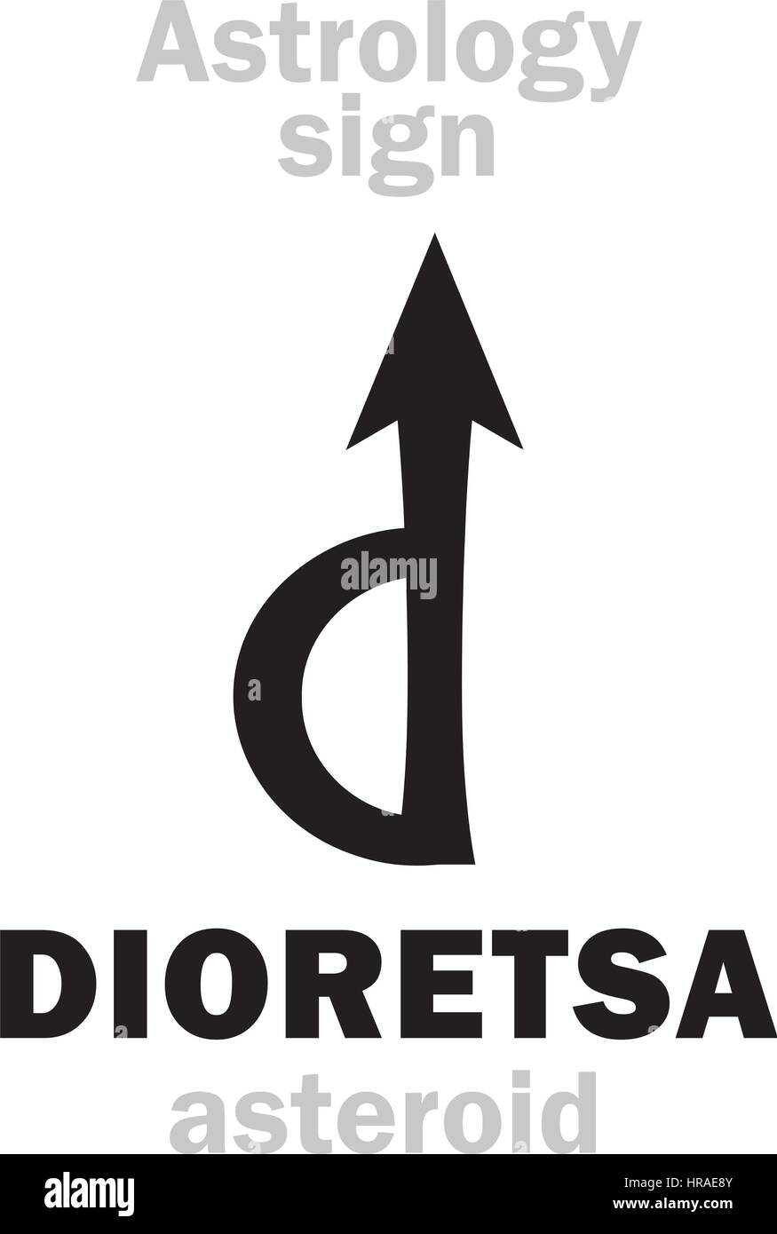 Astrologie-Alphabet: DIORETSA, unregelmäßige reverse Asteroiden. Hieroglyphen Charakter Zeichen (einzelnes Symbol). Stock Vektor