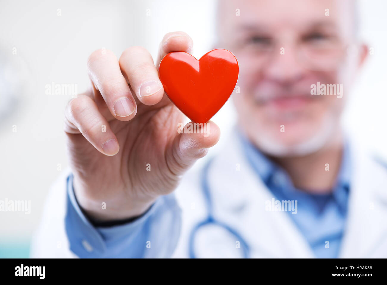 Arzt hält ein Herz, Kardiologe und Herz-Kreislauf-Krankheiten-Konzept. Stockfoto