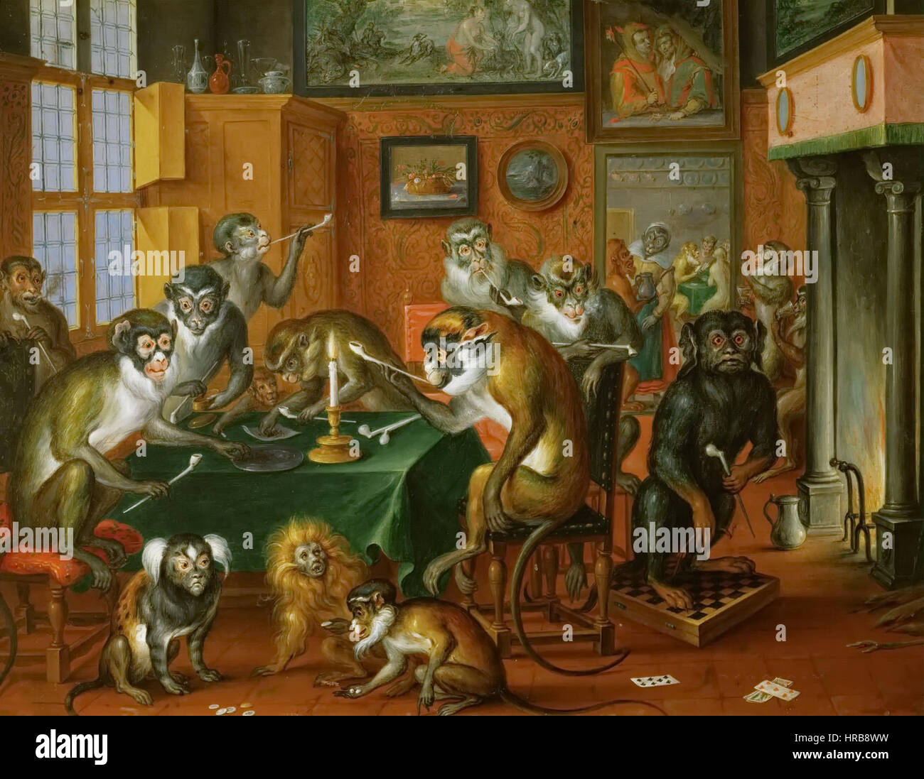 Abraham Teniers Tabakskollegium van apen Stockfotografie Alamy