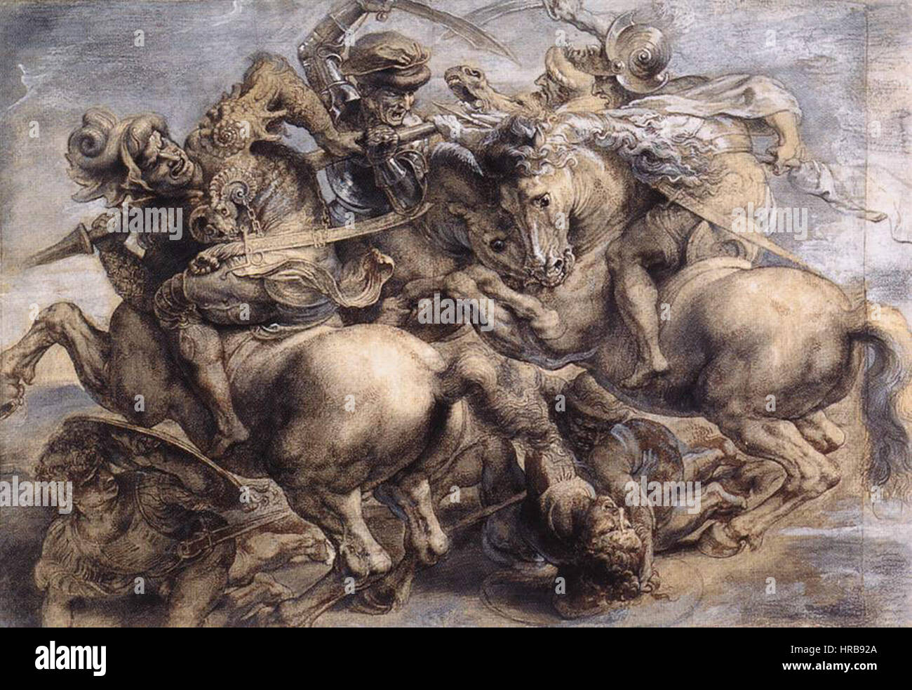 Nach Leonardo da Vinci, die Schlacht von Anghiari von Rubens, Louvre Stockfoto