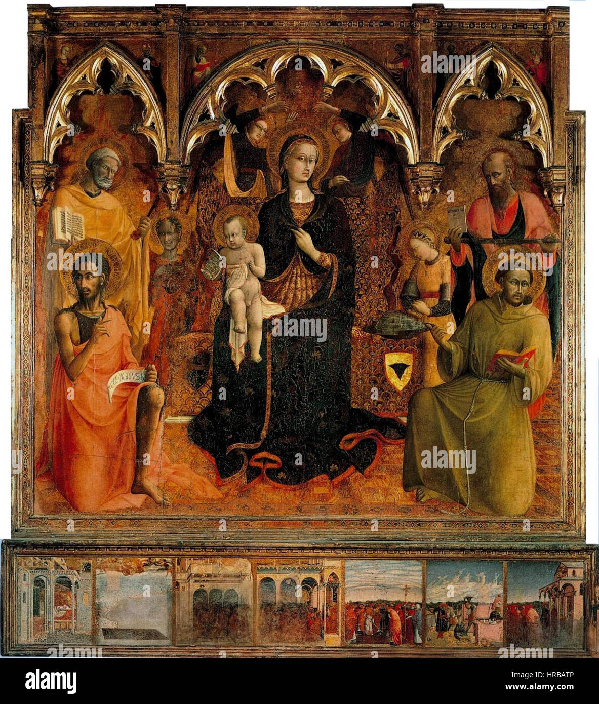 Sassetta. Madonna mit Kind und Heiligen. 1430-32.Contini-Bonaccossi Slg. Florenz. Stockfoto Sassetta. Madonna mit Kind und Heiligen. 1430-32.Contini-Bonaccossi Slg. Florenz. Stockfoto