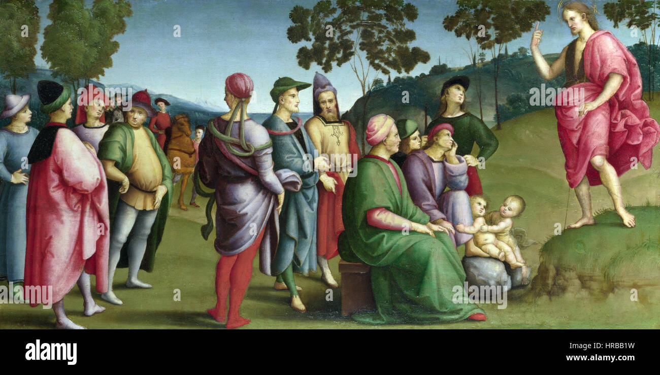 Raphael - Johannes der Täufer predigt Stockfoto