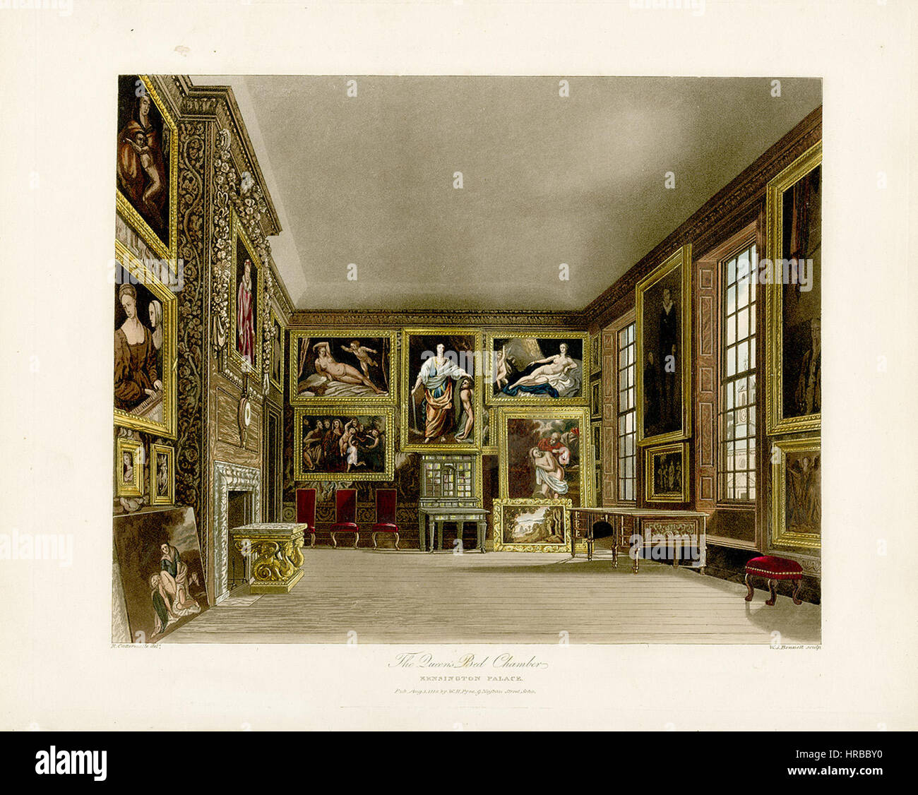 Bett Königinnenkammer, Kensington-Palast, von Pynes königlichen Residenzen, 1819 - Panteek pyn88-162 Stockfoto