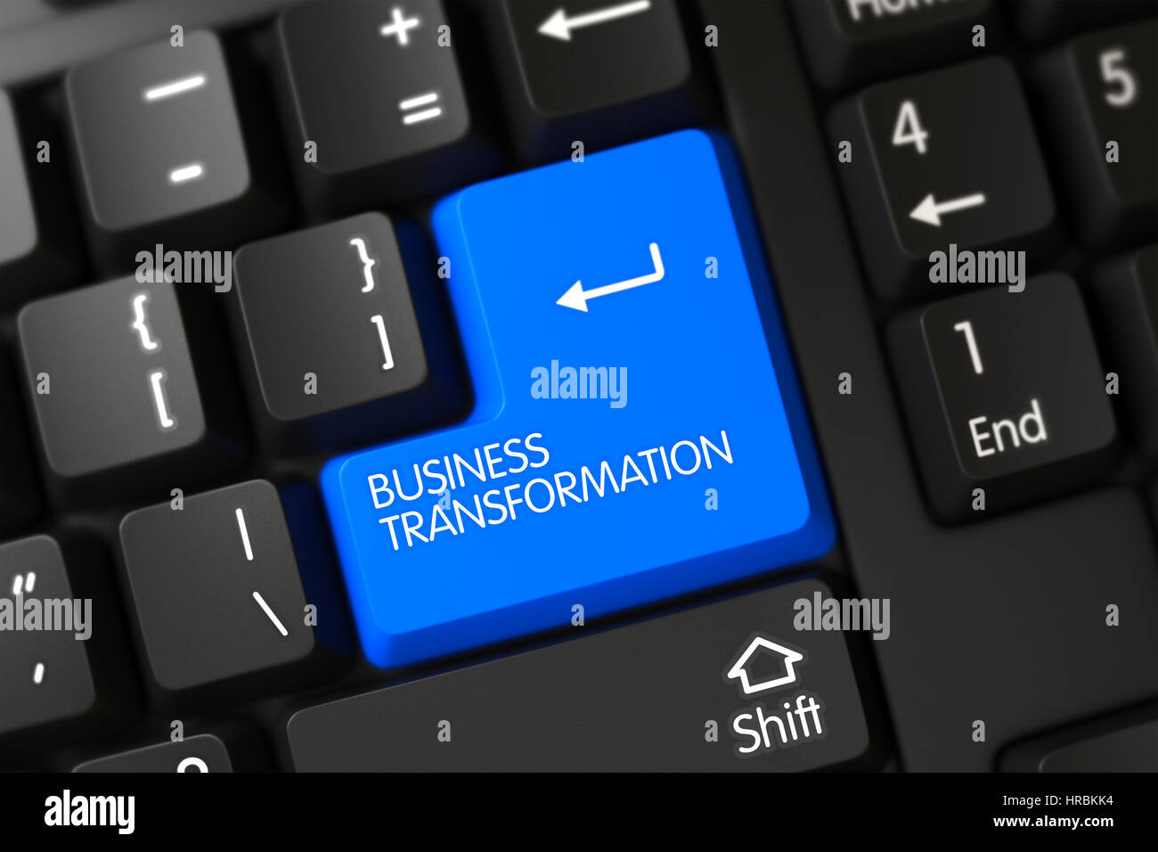 Tastatur mit blauen Tastatur - Business Transformation. 3D. Stockfoto