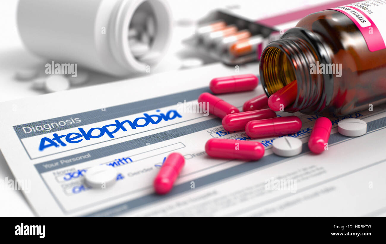 Atelophobia - Formulierung in der Medizingeschichte. 3D Illustration. Stockfoto