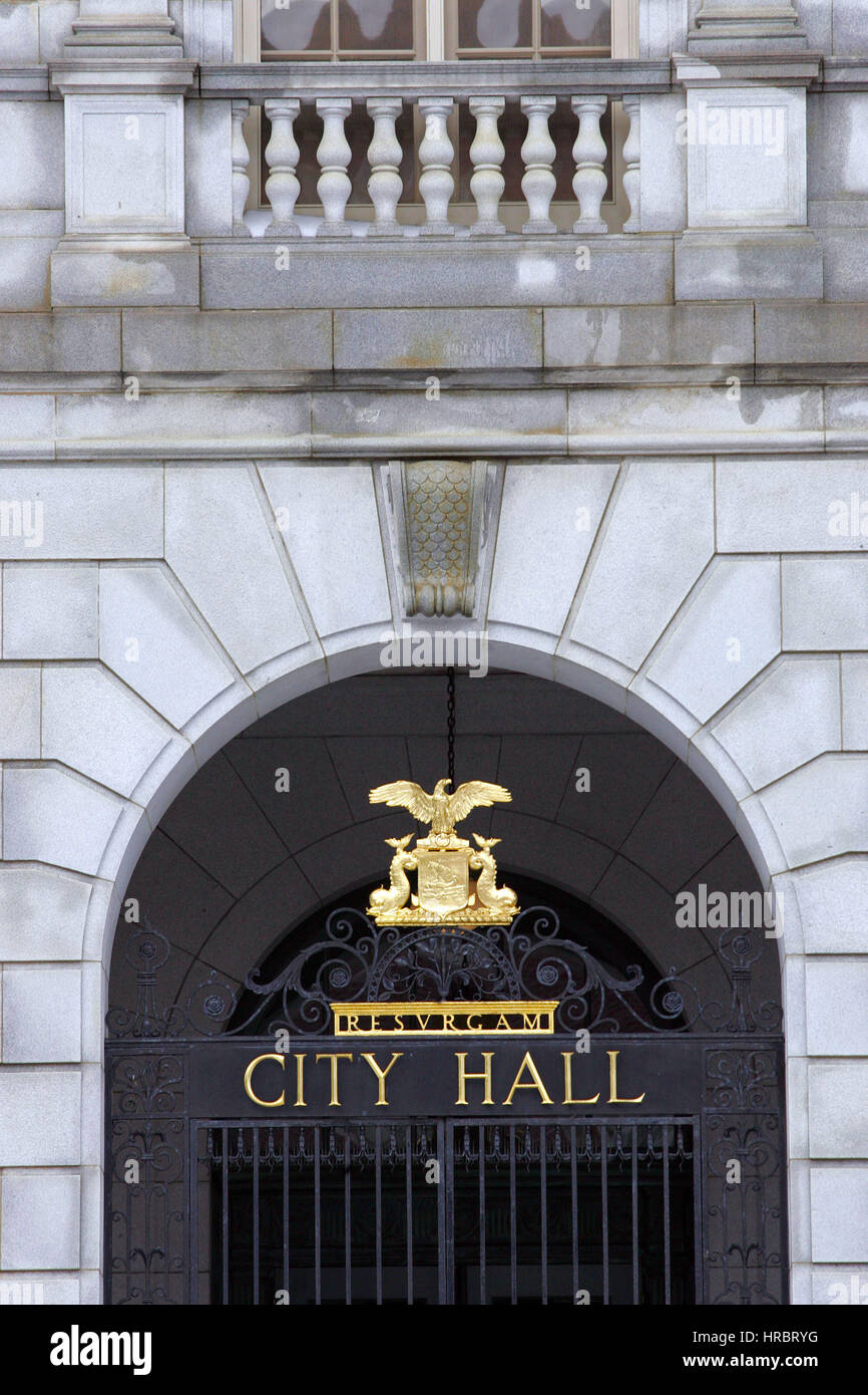 Rathaus Detail Portland Maine New England USAl Stockfoto