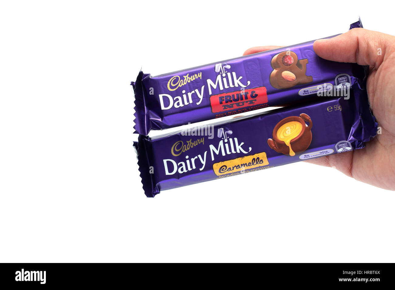 Australische Cadbury verschiedene Schokoriegel auf weißen Hintergrund isoliert Stockfoto