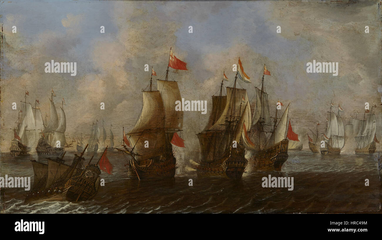 Claes Claesz. Wou - Seeschlacht zwischen englischen und holländischen Schiffe (Skoklosters Slott) Stockfoto