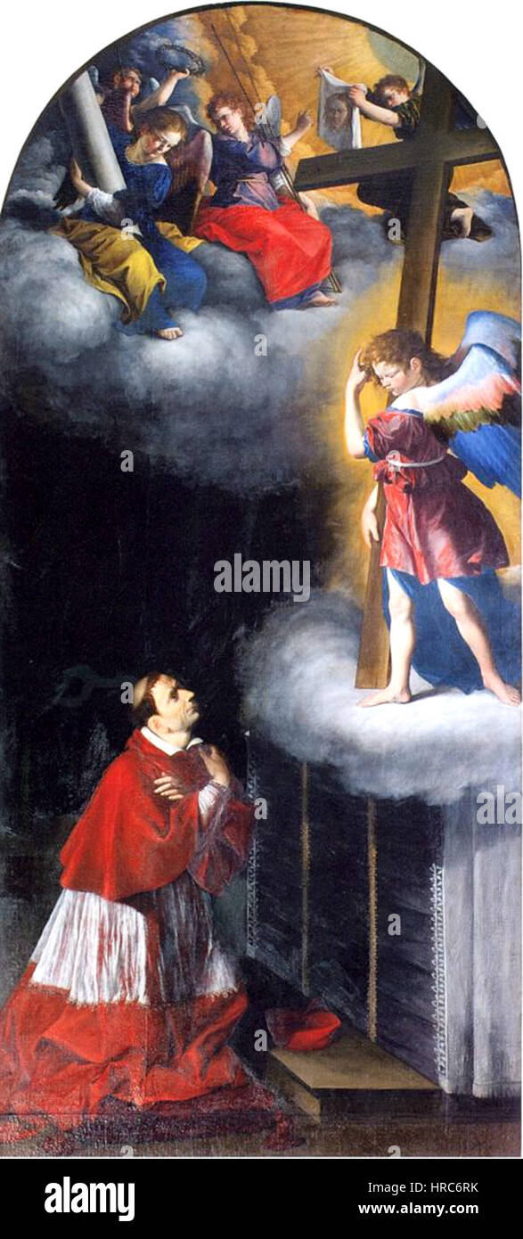 San Carlo Borromeo Contempla Gli Strumenti della Passione - O. Gentileschi Stockfoto