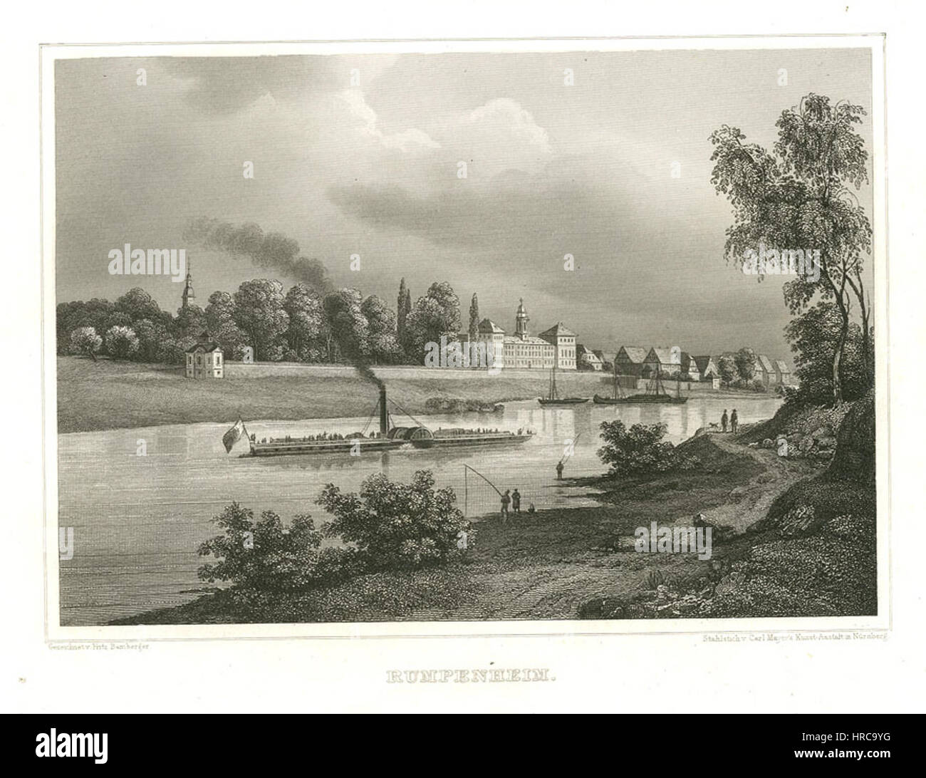 Rumpenheim Stahlstich 1847 Stockfoto